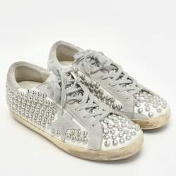 Pre Owned Golden Goose White Leather Studded Superstar Low Top Sneakers Size 40