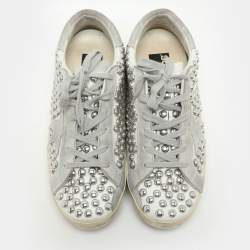 Pre Owned Golden Goose White Leather Studded Superstar Low Top Sneakers Size 40