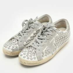 Pre Owned Golden Goose White Leather Studded Superstar Low Top Sneakers Size 40