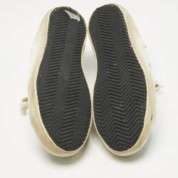 Pre Owned Golden Goose White/Black Glitter and Leather Super Star Lace Up Sneakers Size 39