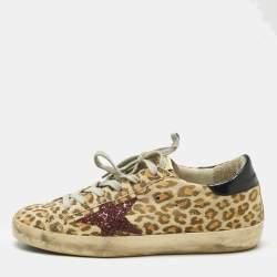 Golden Goose White/Pink Leather and Leopard Print Calf Hair