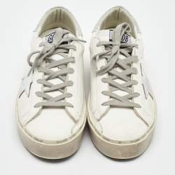 Pre Owned Golden Goose White/Silver Leather Hi Star Low Top Sneakers Size 38