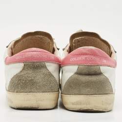 Pre Owned Golden Goose White/Pink Leather Super Star Lace Up Sneakers Size 39