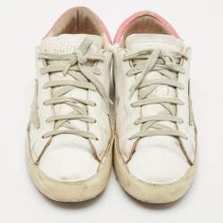Pre Owned Golden Goose White/Pink Leather Super Star Lace Up Sneakers Size 39