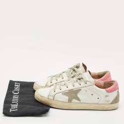 Pre Owned Golden Goose White/Pink Leather Super Star Lace Up Sneakers Size 39