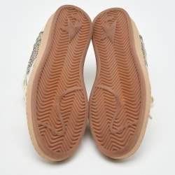 Pre Owned Golden Goose White/Silver Glitter and Leather Ball Star Low Top Sneakers Size 39