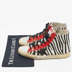 Pre Owned Golden Goose Multicolor Zebra Calf Hair and Leather Francy High Top Sneakers Size 38