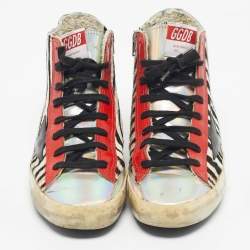 Pre Owned Golden Goose Multicolor Zebra Calf Hair and Leather Francy High Top Sneakers Size 38