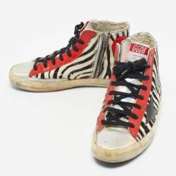 Pre Owned Golden Goose Multicolor Zebra Calf Hair and Leather Francy High Top Sneakers Size 38