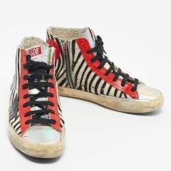 Pre Owned Golden Goose Multicolor Zebra Calf Hair and Leather Francy High Top Sneakers Size 38
