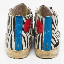 Pre Owned Golden Goose Multicolor Zebra Calf Hair and Leather Francy High Top Sneakers Size 38