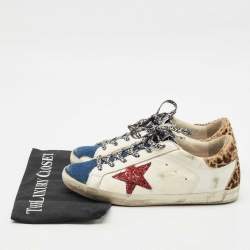 Pre Owned Golden Goose Multicolor Calf Hair and Denim Super Star Lace Up Sneakers Size 39