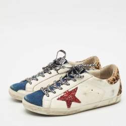 Pre Owned Golden Goose Multicolor Calf Hair and Denim Super Star Lace Up Sneakers Size 39