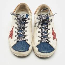 Pre Owned Golden Goose Multicolor Calf Hair and Denim Super Star Lace Up Sneakers Size 39