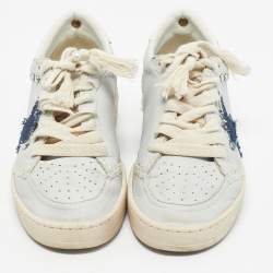 Pre Owned Golden Goose Blue Leather Embellished Ballstar Sneakers Size 38