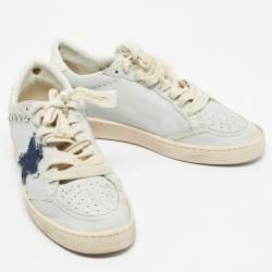 Pre Owned Golden Goose Blue Leather Embellished Ballstar Sneakers Size 38