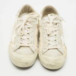 Pre Owned Golden Goose White/Grey Leather and Suede Superstar Lace Up Sneakers Size 38