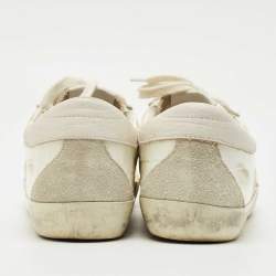 Pre Owned Golden Goose White/Grey Leather and Suede Superstar Lace Up Sneakers Size 38