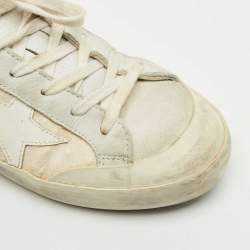Pre Owned Golden Goose White/Grey Leather and Suede Superstar Lace Up Sneakers Size 38