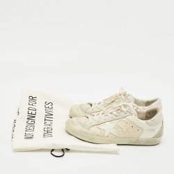 Pre Owned Golden Goose White/Grey Leather and Suede Superstar Lace Up Sneakers Size 38