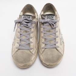 مملوكة مسبقًا Golden Goose White/Silver Leather Superstar Low Top Sneakers Size 38