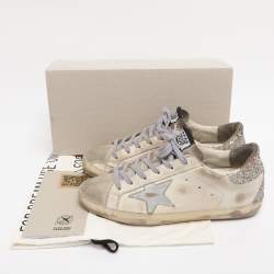 مملوكة مسبقًا Golden Goose White/Silver Leather Superstar Low Top Sneakers Size 38