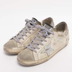 مملوكة مسبقًا Golden Goose White/Silver Leather Superstar Low Top Sneakers Size 38