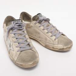 مملوكة مسبقًا Golden Goose White/Silver Leather Superstar Low Top Sneakers Size 38