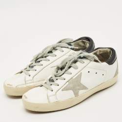 Pre Owned Golden Goose White Leather and Suede Superstar Lace Up Sneakers Size 37