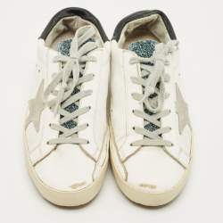 Pre Owned Golden Goose White Leather and Suede Superstar Lace Up Sneakers Size 37