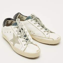 Pre Owned Golden Goose White Leather and Suede Superstar Lace Up Sneakers Size 37