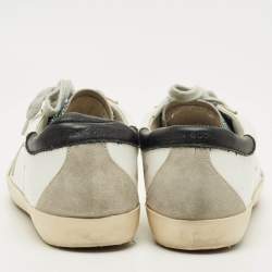 Pre Owned Golden Goose White Leather and Suede Superstar Lace Up Sneakers Size 37