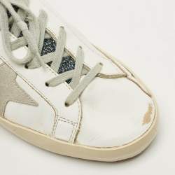 Pre Owned Golden Goose White Leather and Suede Superstar Lace Up Sneakers Size 37