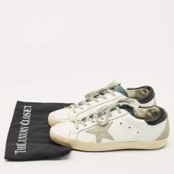 Pre Owned Golden Goose White Leather and Suede Superstar Lace Up Sneakers Size 37