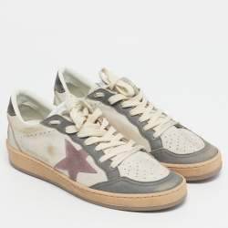 Pre Owned Golden Goose White/Grey Leather Ballstar Low Top Sneakers Size 38