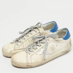 Pre Owned Golden Goose White/Blue Leather Super Star Lace Up Sneakers Size 41