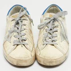 Pre Owned Golden Goose White/Blue Leather Super Star Lace Up Sneakers Size 41