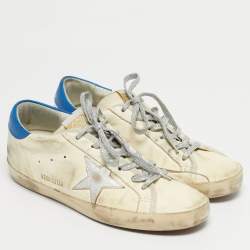 Pre Owned Golden Goose White/Blue Leather Super Star Lace Up Sneakers Size 41