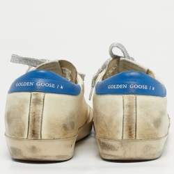 Pre Owned Golden Goose White/Blue Leather Super Star Lace Up Sneakers Size 41