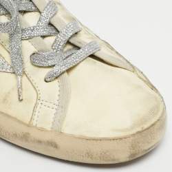 Pre Owned Golden Goose White/Blue Leather Super Star Lace Up Sneakers Size 41