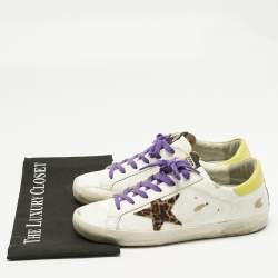 Pre Owned Golden Goose White Leather Super Star Lace Up Sneakers Size 39