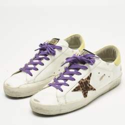 Pre Owned Golden Goose White Leather Super Star Lace Up Sneakers Size 39
