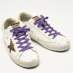 Pre Owned Golden Goose White Leather Super Star Lace Up Sneakers Size 39