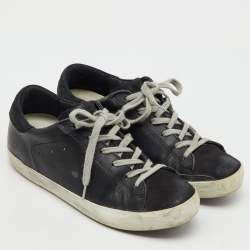 Pre Owned Golden Goose Black Leather Superstar Low Top Sneakers Size 37