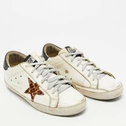 مملوكة مسبقًا Golden Goose White Leather Superstar Lace Up Sneakers Size 37