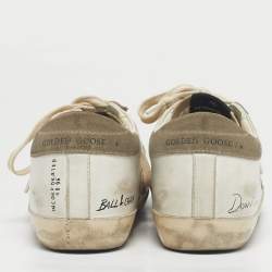 Pre Owned Golden Goose White/Grey Leather and Suede Superstar Lace Up Sneakers Size 37