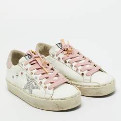 Pre Owned Golden Goose White Leather Hi star Low Top Sneakers Size 37