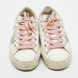 Pre Owned Golden Goose White Leather Hi star Low Top Sneakers Size 37