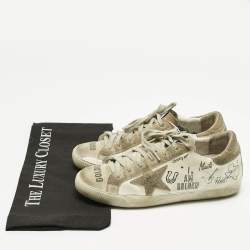Pre Owned Golden Goose White Leather and Suede Superstar Lace Up Sneakers Size 37