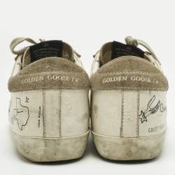 Pre Owned Golden Goose White Leather and Suede Superstar Lace Up Sneakers Size 37